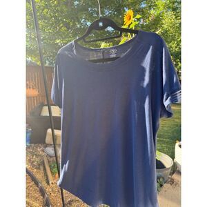 Athletic Embellished Cap Sleeve Dark Blue T-Shirt Sz L